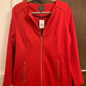 Red Zip Blazer. Zipped pockets
